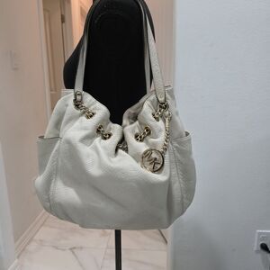 Michael Kors Off-White Shoulder Bag with Gold Accents